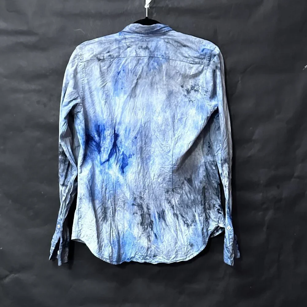 Ralph Lauren Cotton Blue Shirt Tie Dye Casual Button Down Dress Size 16 Xl
